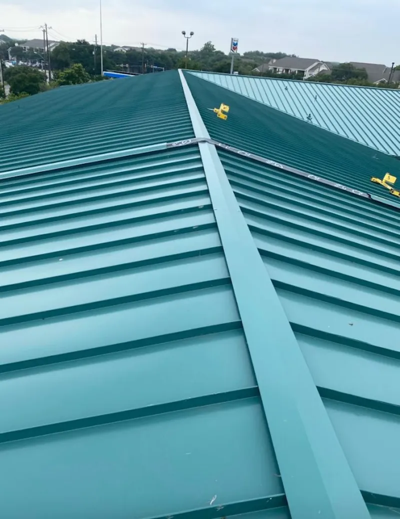 Green commercial metal roof ridge and valley for Metal Roof Repair in Farmingdale